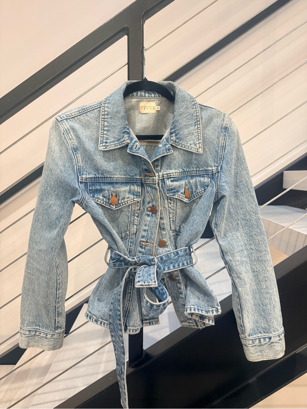 Alice + Olivia Light Blue Denim Tie-Waist Jean Jacket